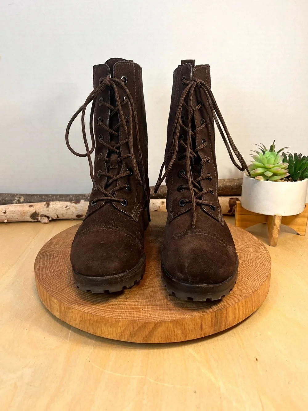 Tory Burch Brown Suede Broome Combat Boots Size 8